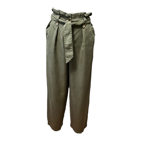 Zara Paper Bag Belt Tie Pants, Army Green, size XS - Picture 5 of 13